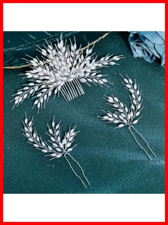 Bridal White Pearl Hair Comb Beaded Headpiece Set with Flexible Silver Wire main image 5